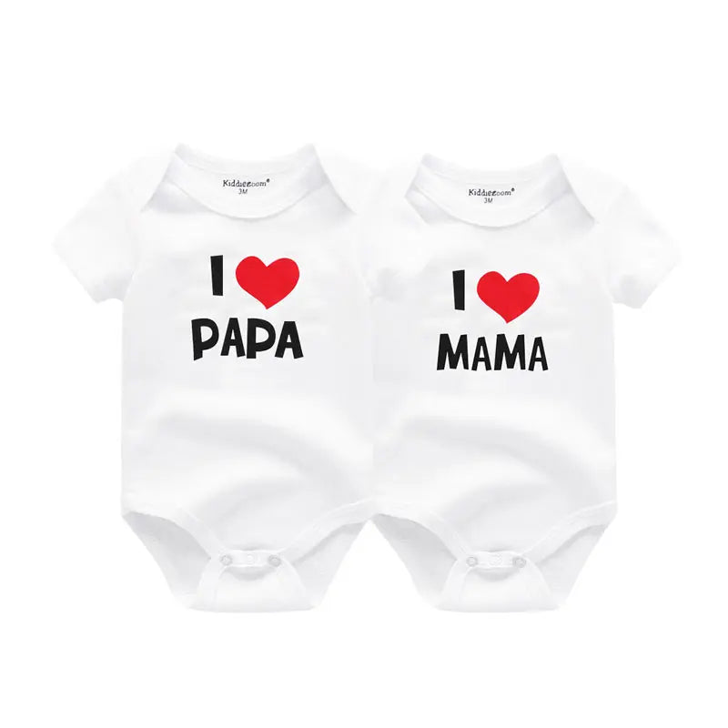 I love Papa Mama Newborn Boy Girl Bodysuits