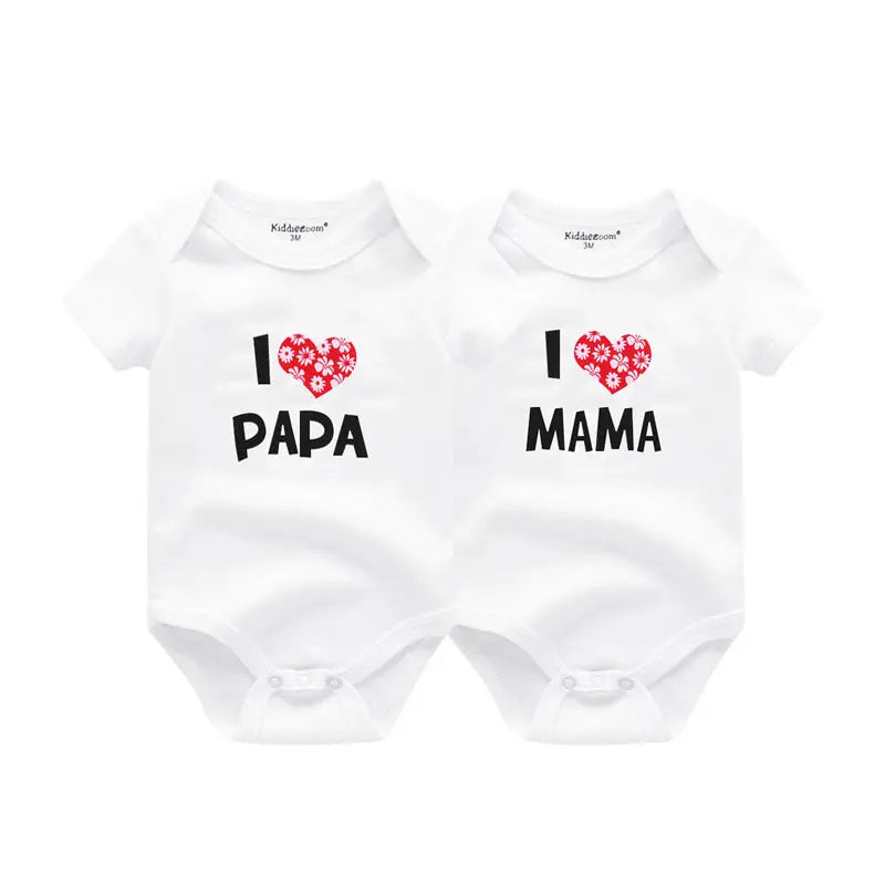 I love Papa Mama Newborn Boy Girl Bodysuits