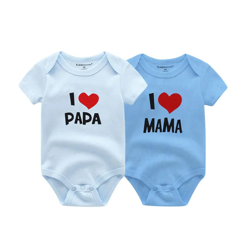 I love Papa Mama Newborn Boy Girl Bodysuits