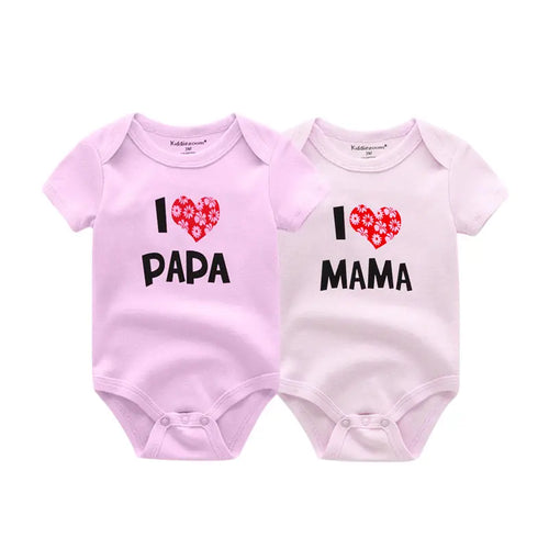 I love Papa Mama Newborn Boy Girl Bodysuits