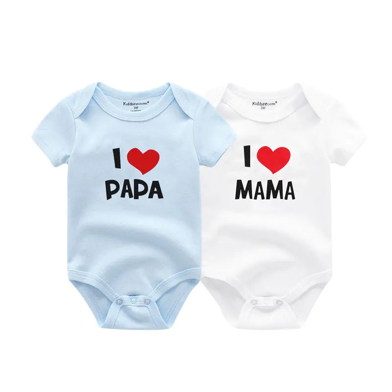 Kiddiezoom 2 Pcs/Lot Four Seasons I love Papa Mama Newborn Boy Girl Bodysuits Soft 100%Cotton Baby onesies Twin Clothes