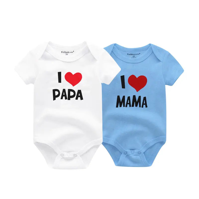 I love Papa Mama Newborn Boy Girl Bodysuits