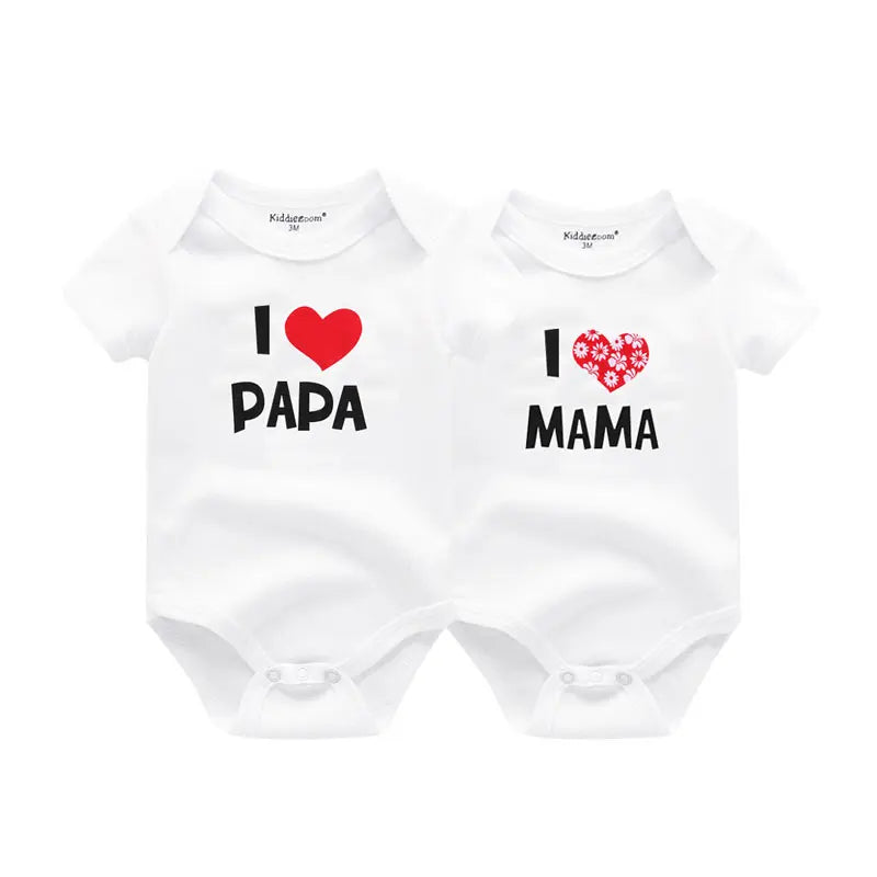I love Papa Mama Newborn Boy Girl Bodysuits