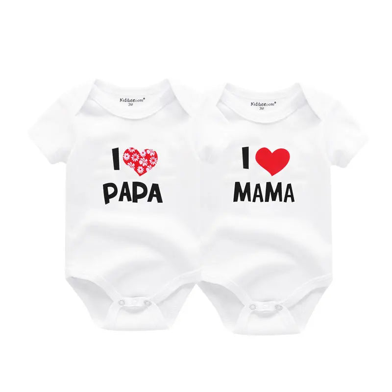 Kiddiezoom 2 Pcs/Lot Four Seasons I love Papa Mama Newborn Boy Girl Bodysuits Soft 100%Cotton Baby onesies Twin Clothes