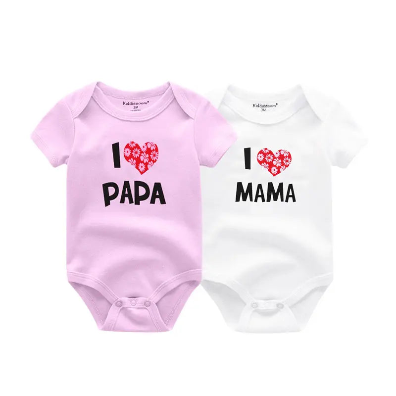 I love Papa Mama Newborn Boy Girl Bodysuits